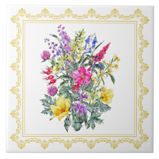 Vintage Wildblumen Fliese (Vorderseite)