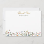 Vintage Wildblumen Gold Script Personalisiert Dankeskarte (Vorderseite)