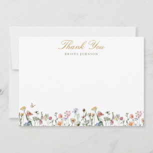 Vintage Wildblumen Gold Script Personalisiert Dankeskarte