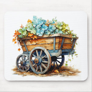 Vintage Wildblumen im Holzwagen Mousepad