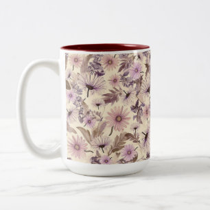 Vintage Wildblumen in Rosa und Pfirsichfarben Zweifarbige Tasse