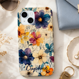 Vintage Wildblumen Lila & Orange Personalisiert Case-Mate iPhone Hülle