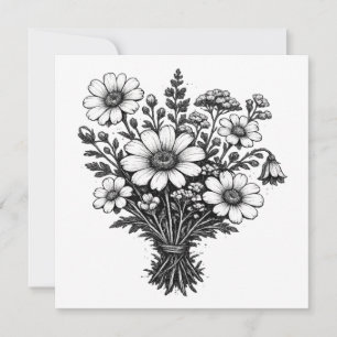 Vintage-Wildblumen-Linolschnitt botanische Blumenk Einladung