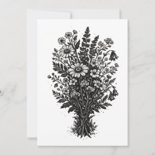 Vintage-Wildblumen-Linolschnitt botanische Blumenk Einladung