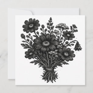 Vintage-Wildblumen-Linolschnitt botanische Blumenk Einladung