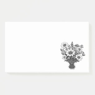 Vintage-Wildblumen-Linolschnitt botanische Blumenk Post-it Klebezettel