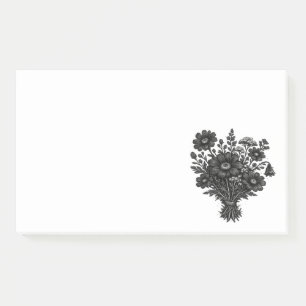 Vintage-Wildblumen-Linolschnitt botanische Blumenk Post-it Klebezettel