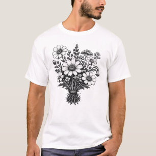 Vintage-Wildblumen-Linolschnitt botanische Blumenk T-Shirt