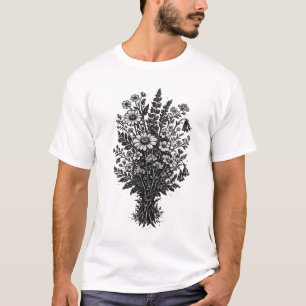 Vintage-Wildblumen-Linolschnitt botanische Blumenk T-Shirt
