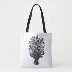 Vintage-Wildblumen-Linolschnitt botanische Blumenk Tasche
