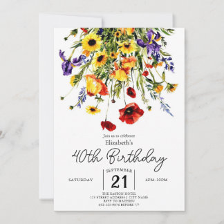 Vintage Wildblumen nach Maß 40. Geburtstag Einladung