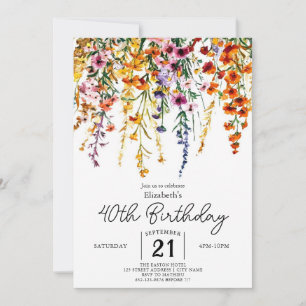 Vintage Wildblumen nach Maß 40. Geburtstag Einladung
