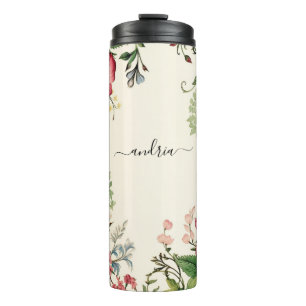 Vintage-Wildblumen, Name in schwarzer Schreibschri Thermosbecher