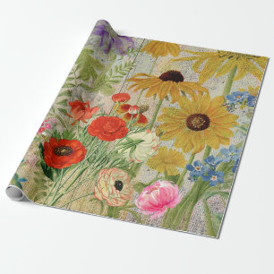 Vintage-Wildblumen Natur Botanischer Collage Geschenkpapier