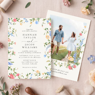 Vintage-Wildblumen-Pastell-Blumen-Foto-Hochzeit Einladung