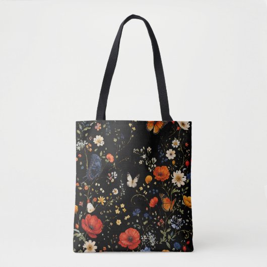 Vintage-Wildblumen-Schmetterling-Blumendesign Tasche (Vorderseite)