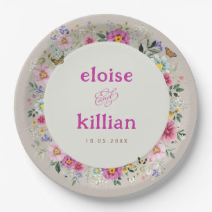 Vintage Wildblumen Schmetterlinge Hochzeit Pappteller