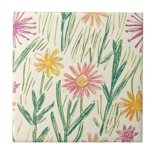 Vintage-Wildblumen-Skizze (10) Fliese