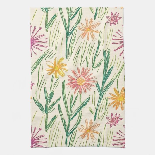 Vintage-Wildblumen-Skizze (10) Geschirrtuch (Vertikal)