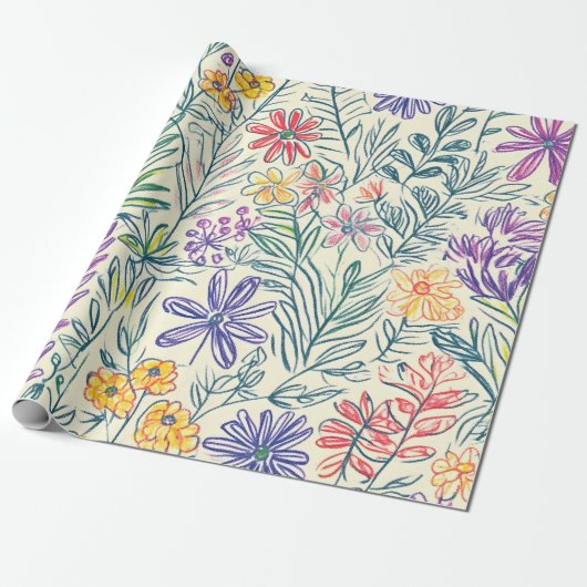Vintage-Wildblumen-Skizze (2) Geschenkpapier (Ungerollt)