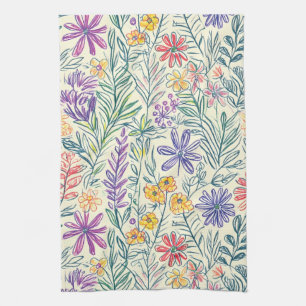 Vintage-Wildblumen-Skizze (2) Geschirrtuch