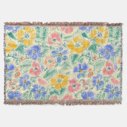 Vintage-Wildblumen-Skizze (3) Decke (Vorderseite)