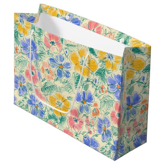Vintage-Wildblumen-Skizze (3) Große Geschenktüte (Vorderseite Schrägansicht)