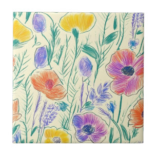 Vintage-Wildblumen-Skizze (6) Fliese