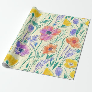 Vintage-Wildblumen-Skizze (6) Geschenkpapier