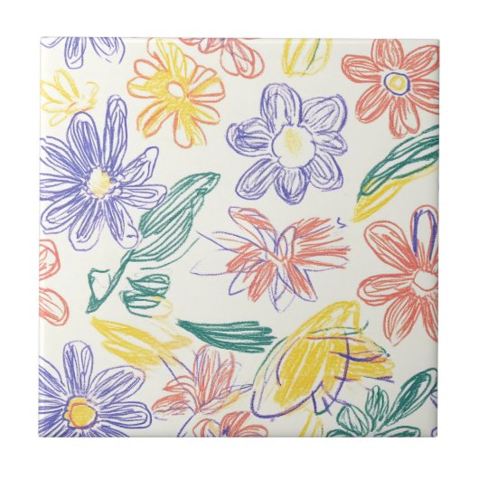 Vintage-Wildblumen-Skizze (9) Fliese (Vorderseite)