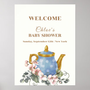 Vintage-Wildblumen-Teekanne-Baby-Shower-Willkommen Poster