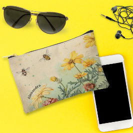 Vintage Wildblumen und Bienen kosmetisch oder Zubehörtasche