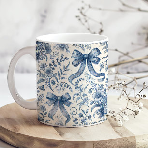 Vintage Wildblumen und Bows in Blau und Weiß Kaffeetasse