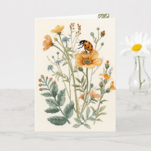 Vintage Wildblumen und Marienkäfer Botanischer Was Karte