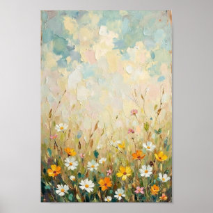 Vintage-Wildblumenwiese Landart-Kunst Poster