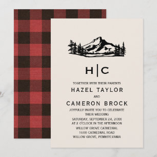 Vintage-Wilderness-Buffalo-Karo-Wedding-Monogramm Einladung