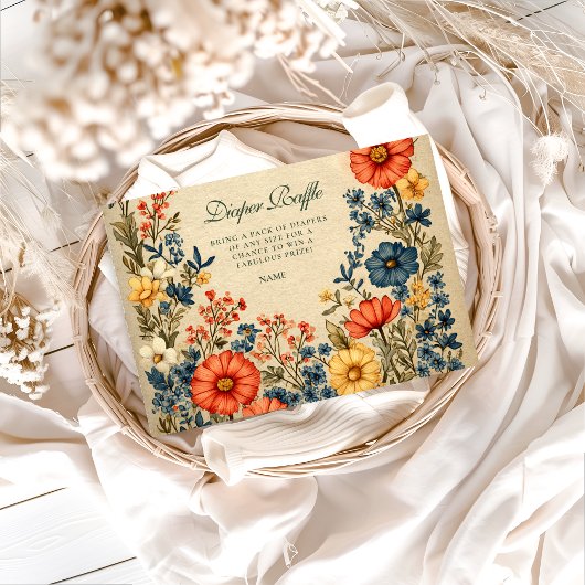 Vintage Wildflower Botanical Diapper Raffle  Begleitkarte