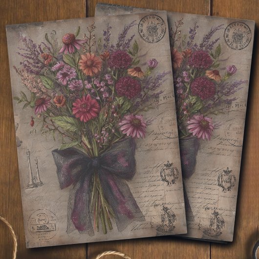 Vintage Wildflower Bouquet Ephemera Decoupage Seidenpapier