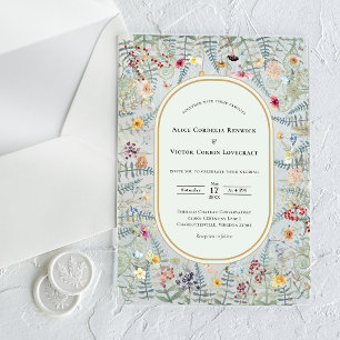 Vintage-Wildflower-Farn-Mintgrüne-Hochzeit Acryleinladungen