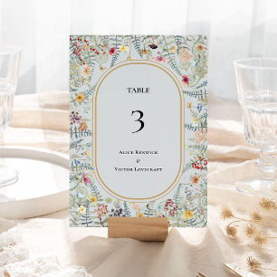 Vintage-Wildflower-Farn-Staubblau-Hochzeit Tischnummer