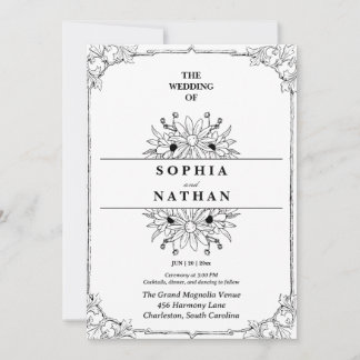 Vintage Wildflower Sketch Wedding Invitation  Einladung