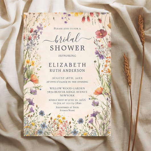 Vintage Wildflowers Garden Bridal Shower Einladung