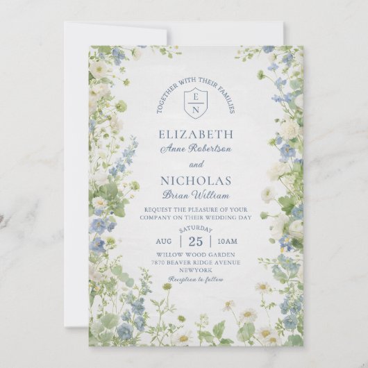 Vintage Wildflowers Garden Wedding Invitation Einladung (Vorderseite)