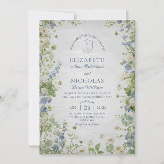 Vintage Wildflowers Garden Wedding Invitation Einladung (Vorderseite)