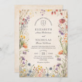 Vintage Wildflowers Garden Wedding Invitation Einladung (Vorne/Hinten)