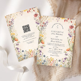 Vintage Wildflowers QR Code Wedding Invitation Einladung