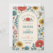 Vintage Wildflowers Wedding Invitation Save The Date (Vorderseite)