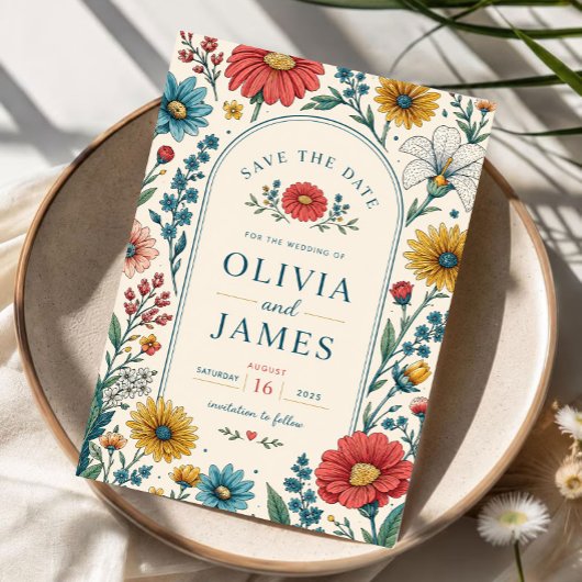 Vintage Wildflowers Wedding Invitation Save The Date