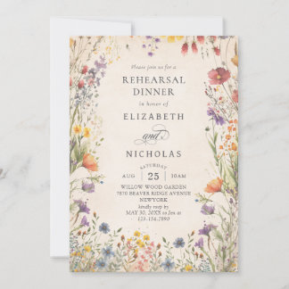 Vintage Wildflowers Wedding Rehearsal Dinner Invit Einladung