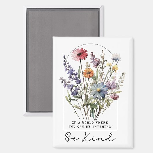 Vintage Wildflowers with Quote - Be Kind Magnet (Vorderseite/Rückseite)